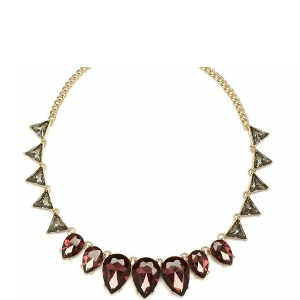 Just Jewelry Acai necklace Burgandy, yellow crystals, adjustable